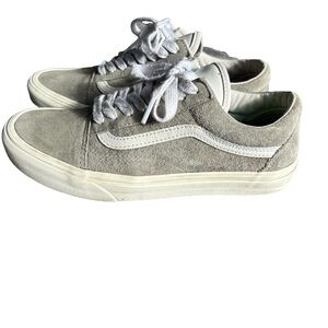 Gray Vans Suede Canvas Classic sneakers with white stripe lace up